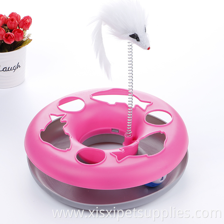 Cat Toys Turntable Tower of Tracks Interactive Cat chasing toy with spring mouse